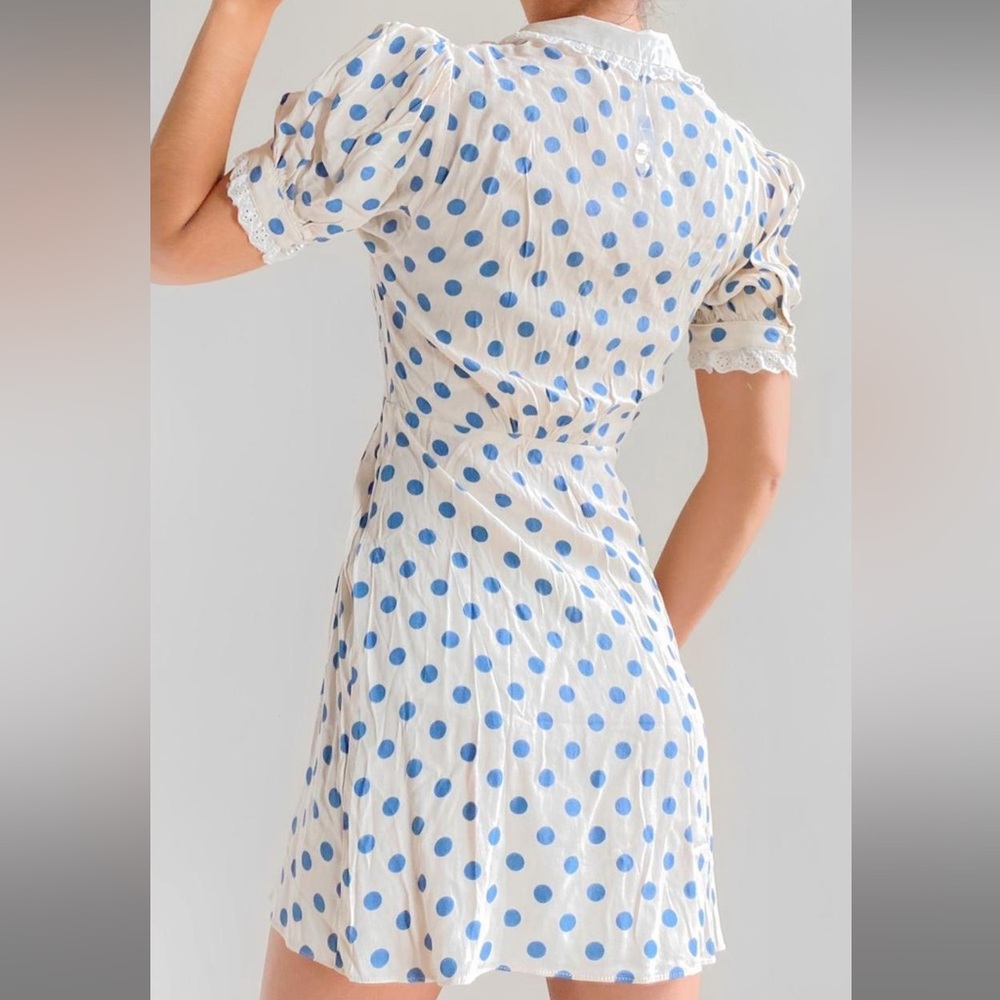 Urban Outfitters, Kimchi Blue, Cream and Blue Polka Dot Mini Dress - Picture 4 of 7